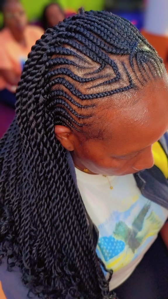 Braided hairstyle detail